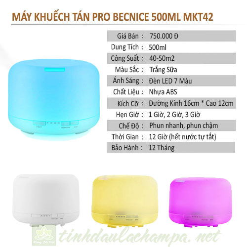 Thông số kỹ thuật máy khuếch tán tinh dầu trụ lùn trắng MKT42