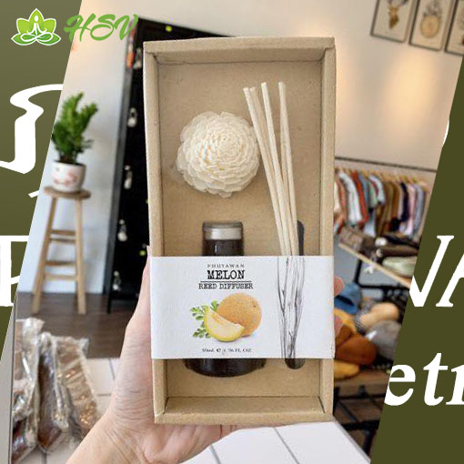 Hình ảnh thực tế lọ tinh dầu que gỗ Dưa Lưới rất đẹp và sang
