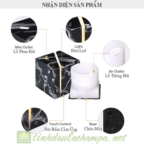 Máy khuếch tán tinh dầu vân đá cẩm thạch MKT07 màu đen