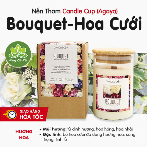 Nến thơm Agaya (Candle Cup) mùi Bouquet - Hoa Cưới