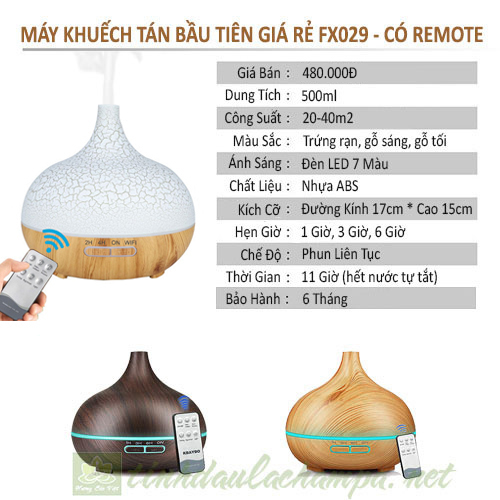 Thông số máy khuếch tán tinh dầu FX029 giá rẻ có remote