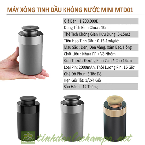 Thông số máy xông tinh dầu mini không nước pin sạc mtd01