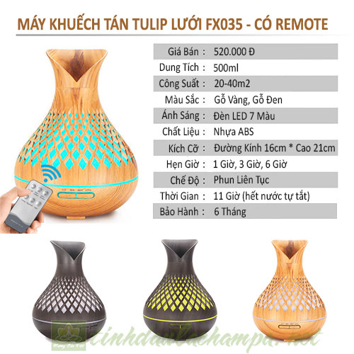 Thông số máy khuếch tán tinh dầu tulip lưới