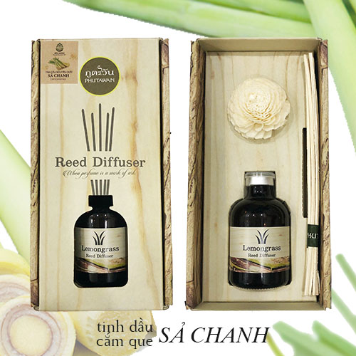 tinh dầu cắm que mùi lemongrass sả chanh phutawan loại hộp gỗ