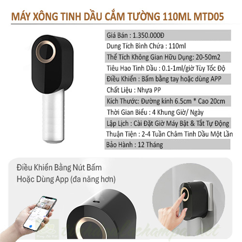 Thông số máy xông tinh dầu không nước cắm tường mtd05