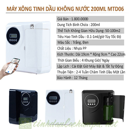 Thông số kỹ thuật máy xông tinh dầu treo tường không dùng nước có app mtd06