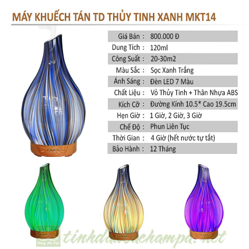 Thông số kỹ thuật máy khuếch tán tinh dầu thủy tinh xanh mkt14