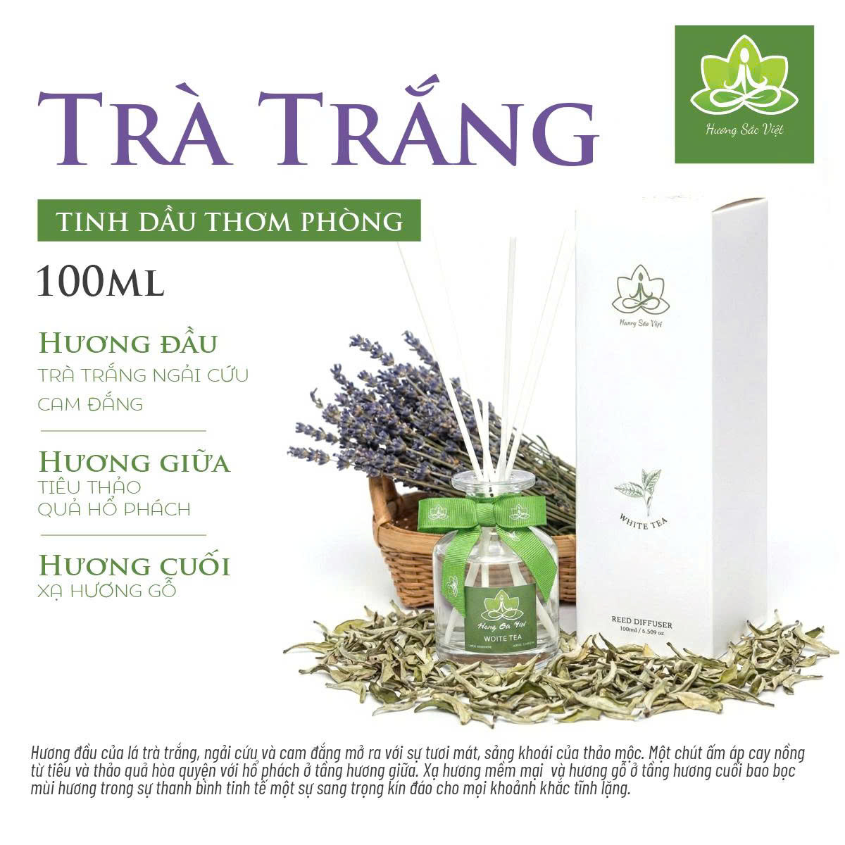 Lọ tinh dầu cắm que khuếch tán 100ml Whitetea Trà Trắng