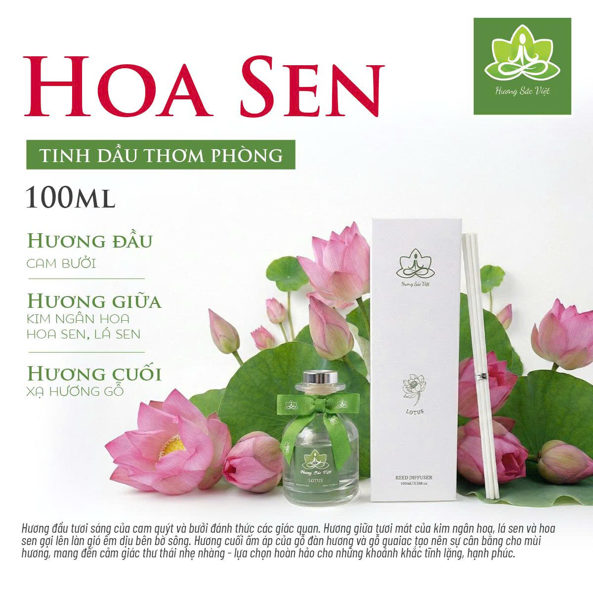 Lọ tinh dầu cắm que khuếch tán 100ml Lotus Đồng Sen
