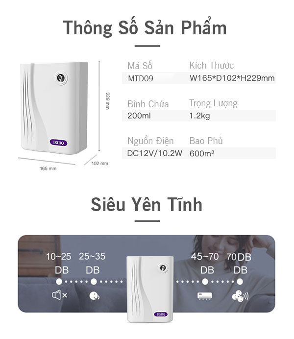 Máy xông tinh dầu nguyên chất 200ml MTD09